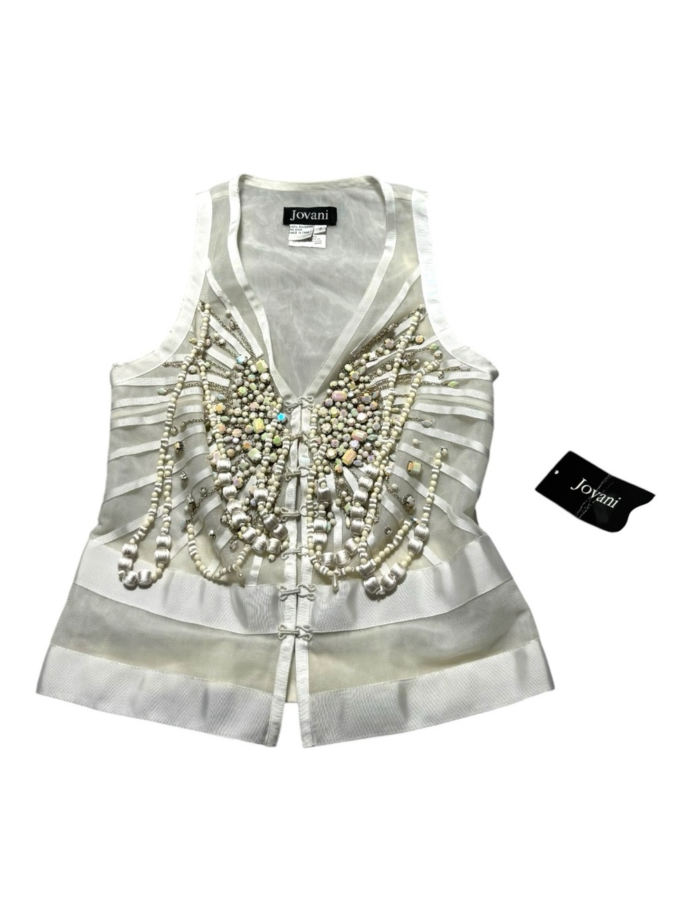 NWT Jovani Women’s 0 Hand Beaded White Top Embellished Party Festival Boho Fairy